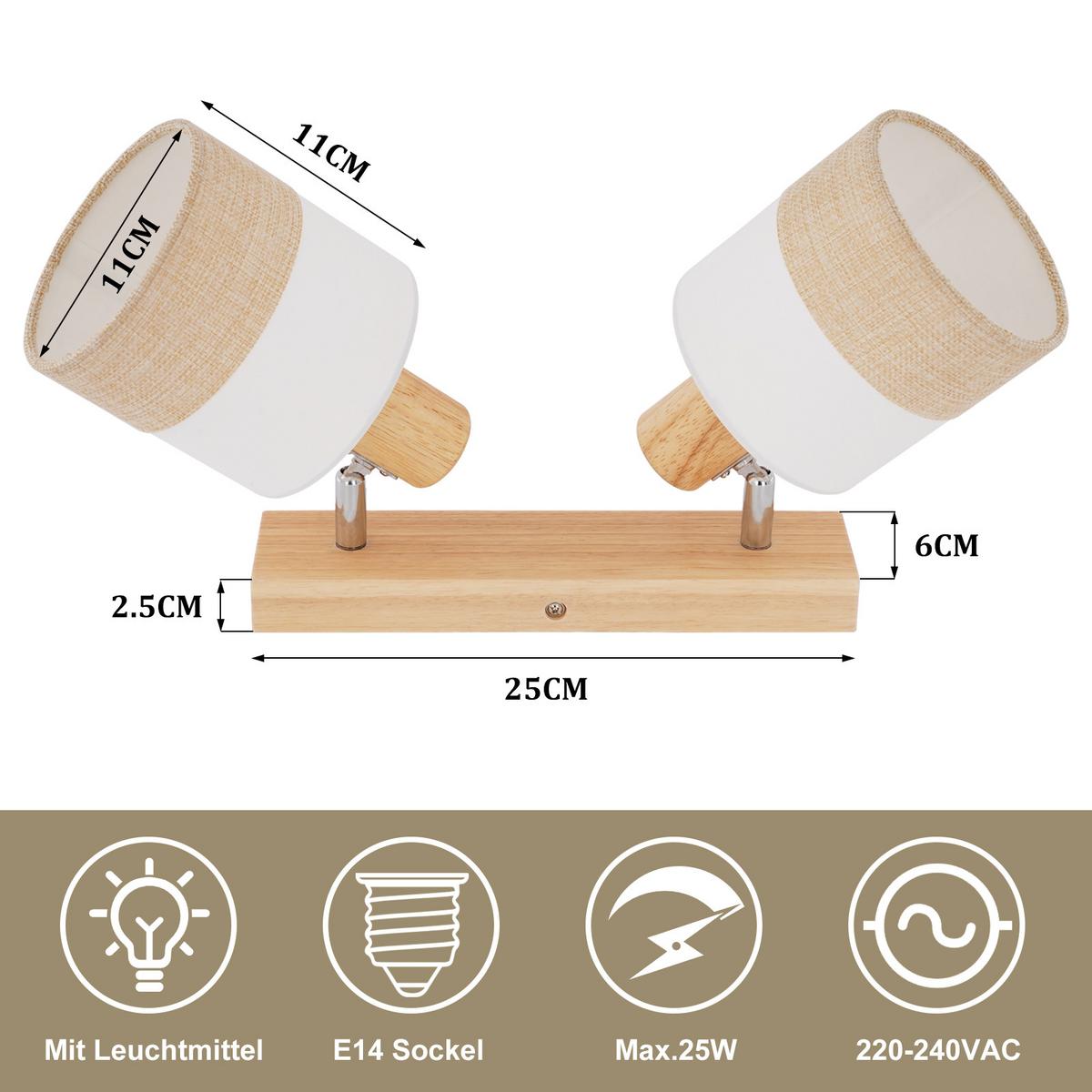DECKENSTRAHLER Zarau 16/13/28 cm - Beige, Holz (28/16/13cm) - ZMH