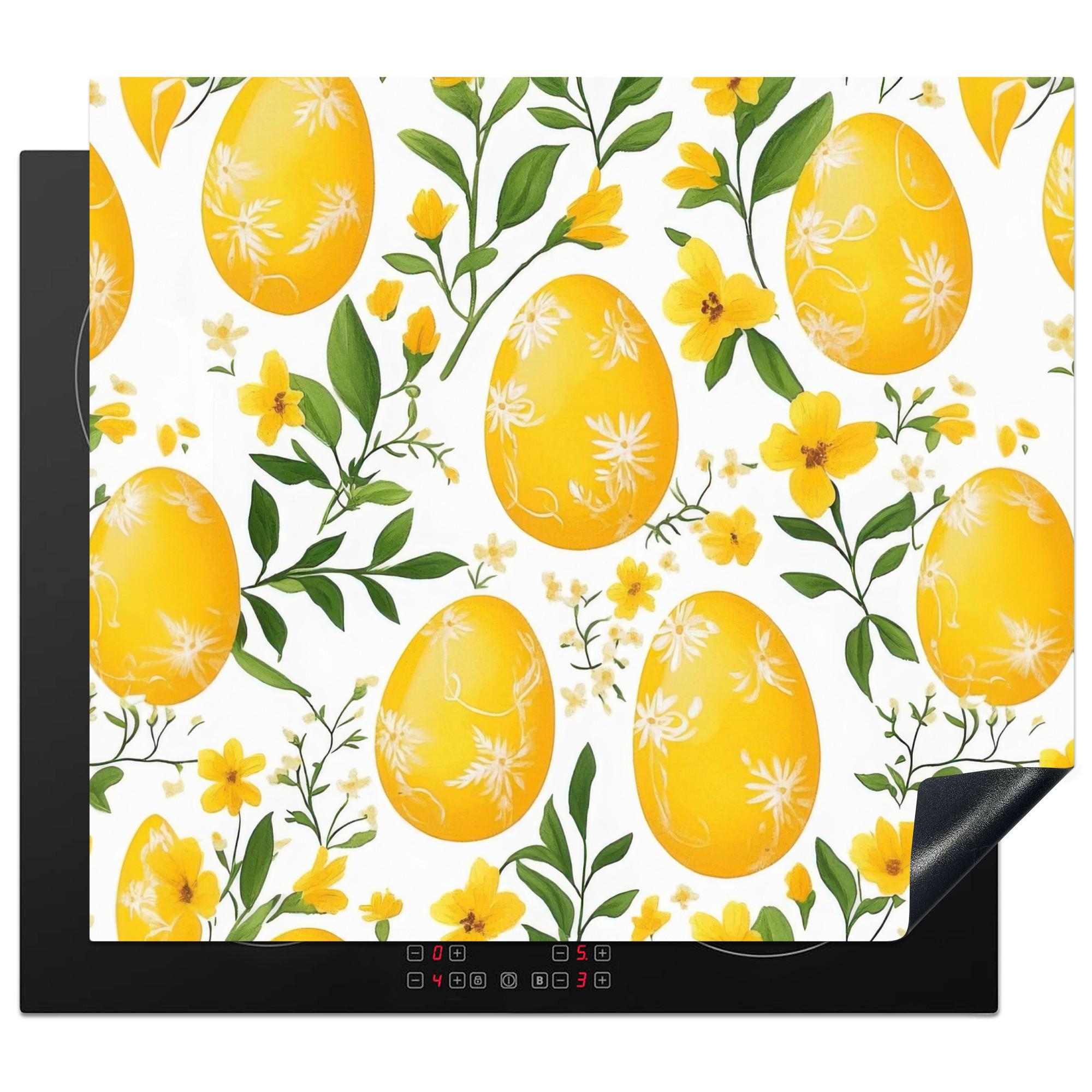 HERDABDECKPLATTE Blumen - Ostereier - Gelb Abdeckung Ceranfeld 58.3x51.3 cm - Gelb, Kunststoff (58.3/51.3/0.2cm) - MuchoWow