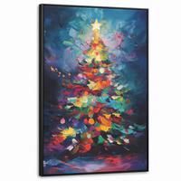 LEINWAND Bilder mit Rahmen - Weihnachtsbaum - Weihnachten - Abstrakt - Farbenfroh - 90x140 - Multicolor, Textil (90/140cm) - MuchoWow