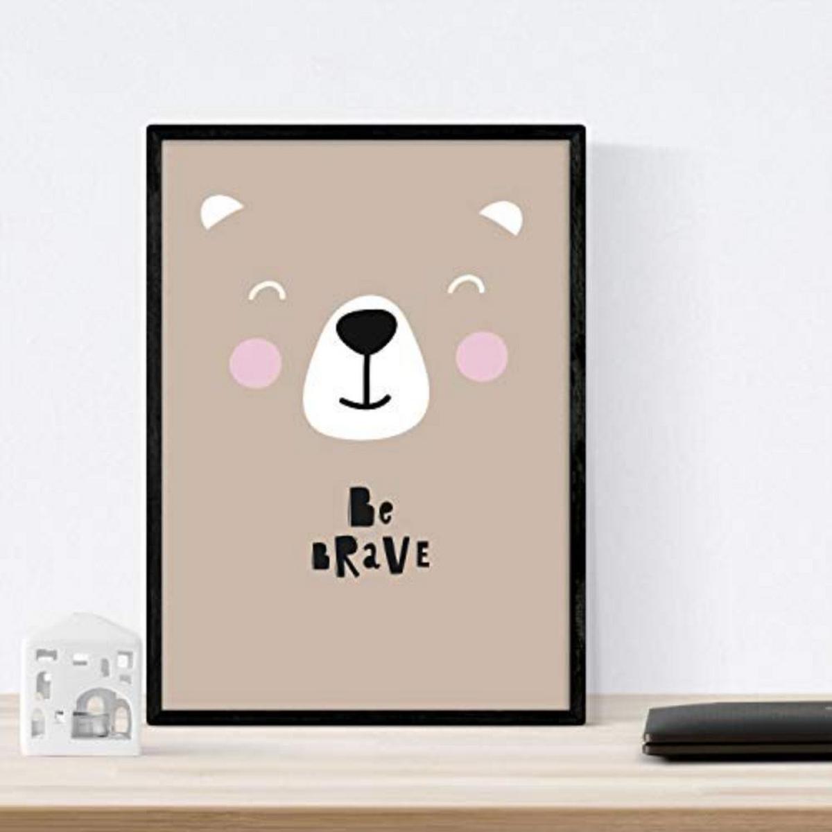 POSTER Set mit 4 Bär, hipopotamo und Kaninchen Tiere A4 Schwarzer Rahmen - Schwarz, Papier (29.7/3cm) - Nacnic
