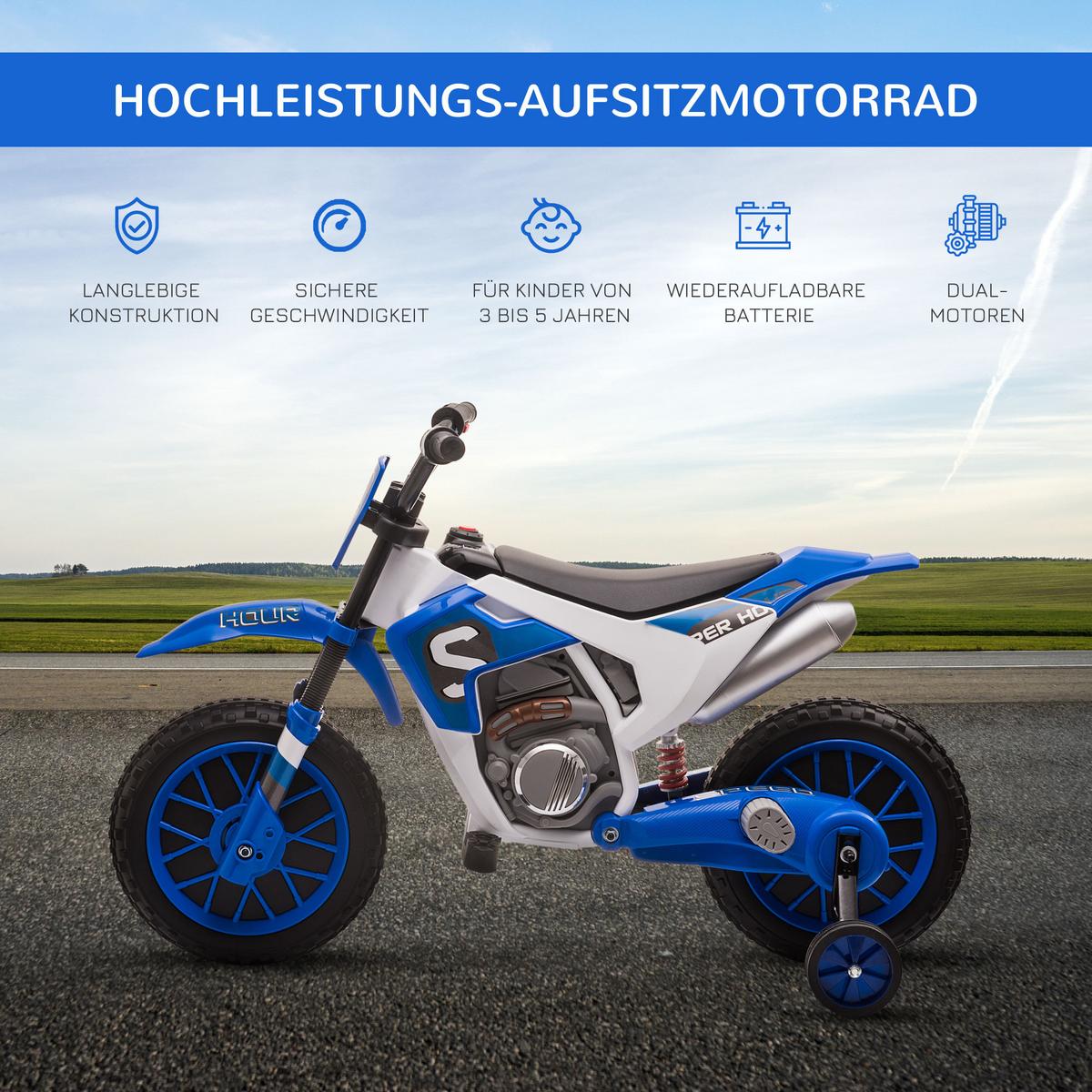 ELEKTROMOTORRAD Kindermotorrad Kinderfahrzeug Elektrofahrzeug Blau+Weiß - Blau, Kunststoff (106.5/51.5/68cm) - HOMCOM