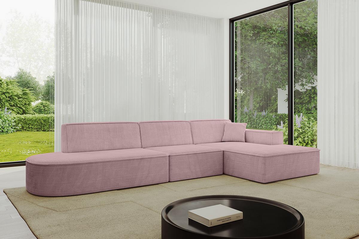 ECKSOFA Ottomane Rechts IREA-L2-v4 - 327x165x77 cm Rosa - Rosa, Holzwerkstoff/Textil (327/165cm) - ALTDECOR