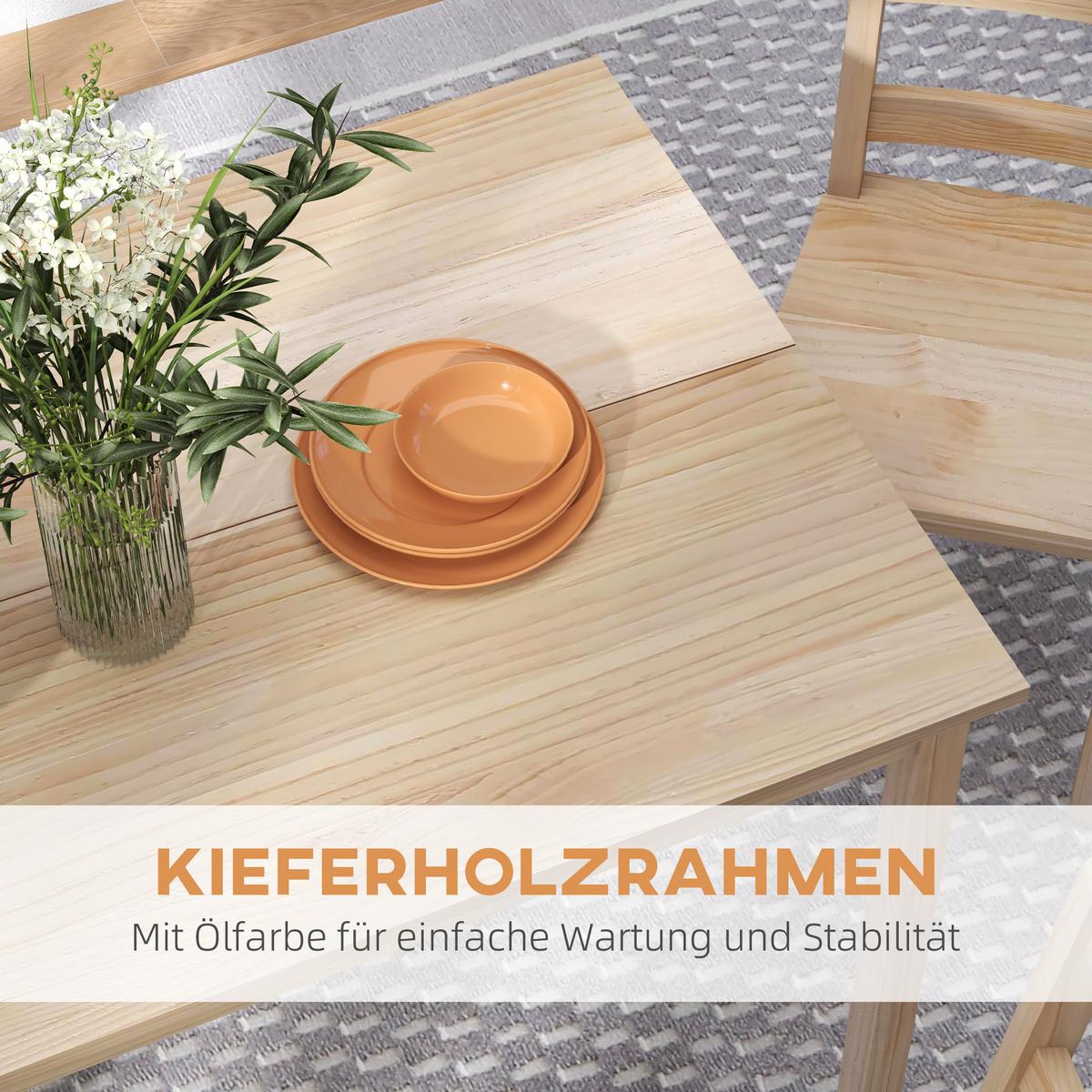 5-TLG. Essgruppe, Esstisch mit 4 Stühlen, platzsparend Esszimmergruppe, Natur - Naturfarben, Holz (73/75/118cm) - HOMCOM