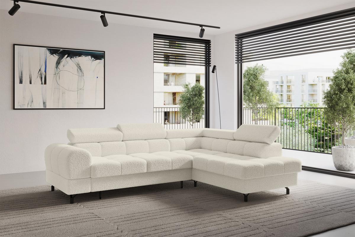 ECKSOFA mit Schlaffunktion Ottomane Rechts LUMA-L 272x203x70 Beige Bouclé - Beige/Schwarz, Holzwerkstoff/Kunststoff (203/272cm) - ALTDECOR
