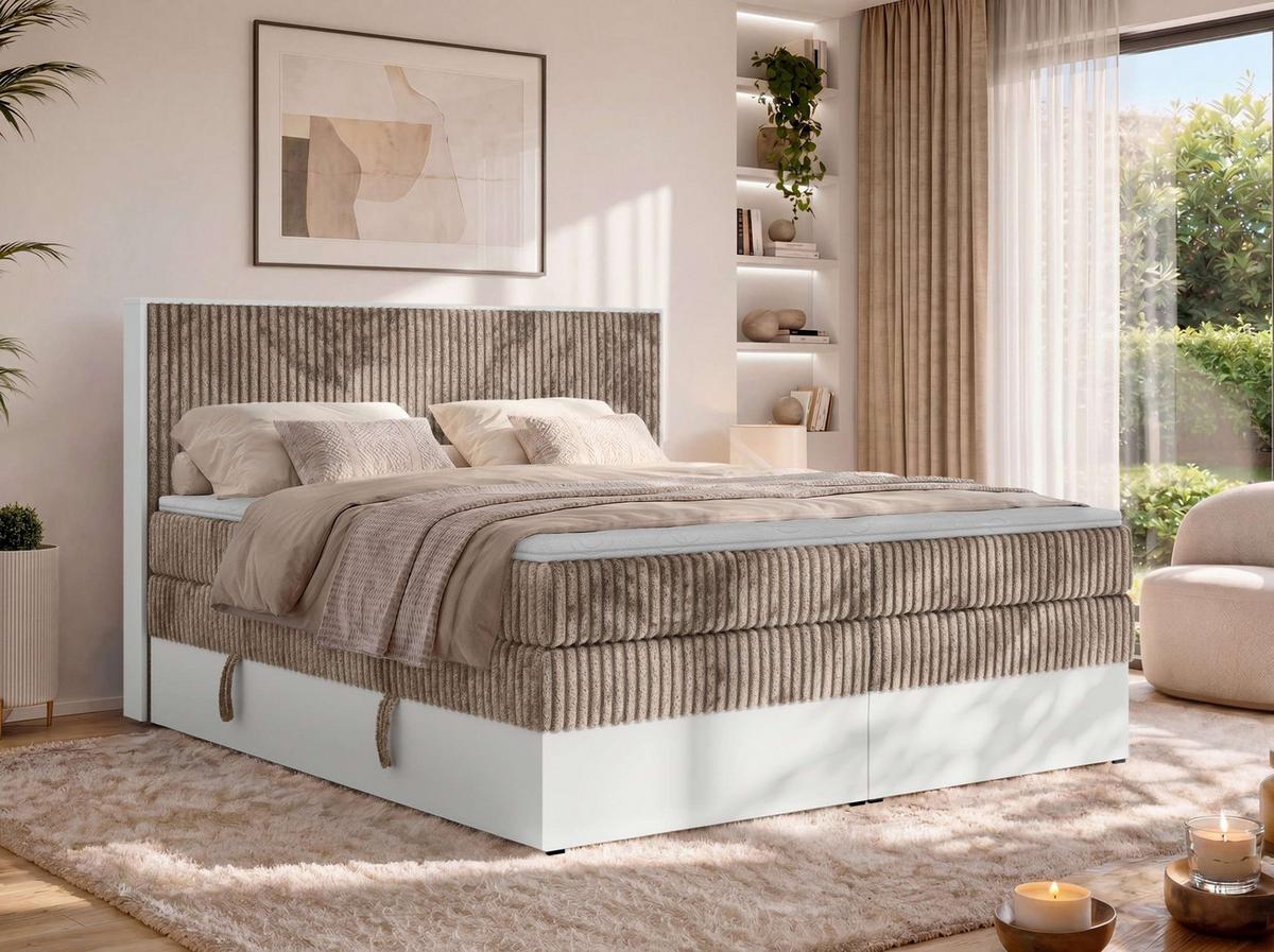 BOXSPRINGBETT TRAVIT KING 200/200 - Braun Cord - Topper Visco - H4 - Schwarz/Braun, Kunststoff/Textil (200/200cm) - MKS