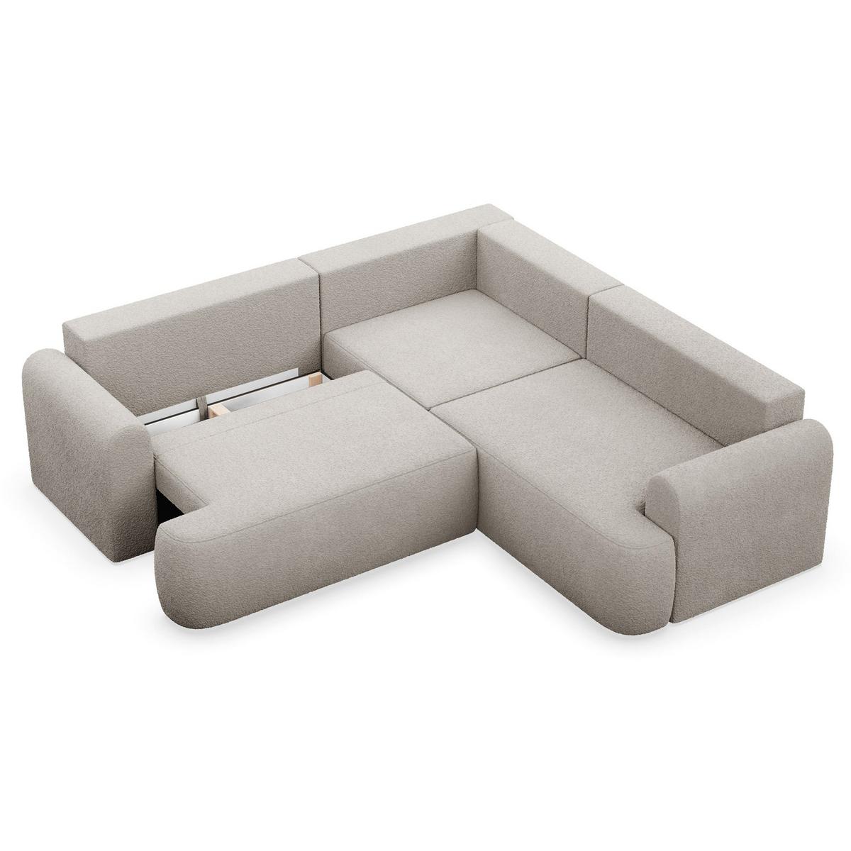 ECKSCHLAFSOFA Kaveo BEIGER PLÜSCH universell mit Eckelement MIT BETTKASTEN - Beige/Schwarz, Kunststoff/Textil (245/245cm) - Selsey