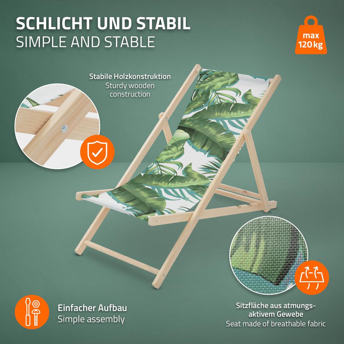 LIEGESTUHL 3er Set Tropical Grün-Weiß - Waldgrün, Holz (57.5/83/100cm) - ECD-Germany