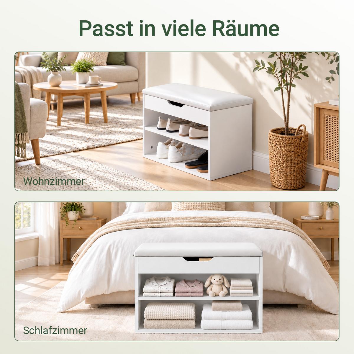 SCHUHBANK Weiß - Weiß, Holzwerkstoff (60/44/30cm) - SoBuy