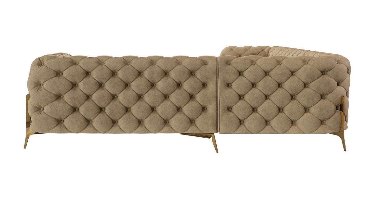 ECKSOFA Chesterfield Lexi Beige Samt, langer Schenkel links - Beige/Goldfarben, Holz/Textil (323/264cm) - S-Style Möbel