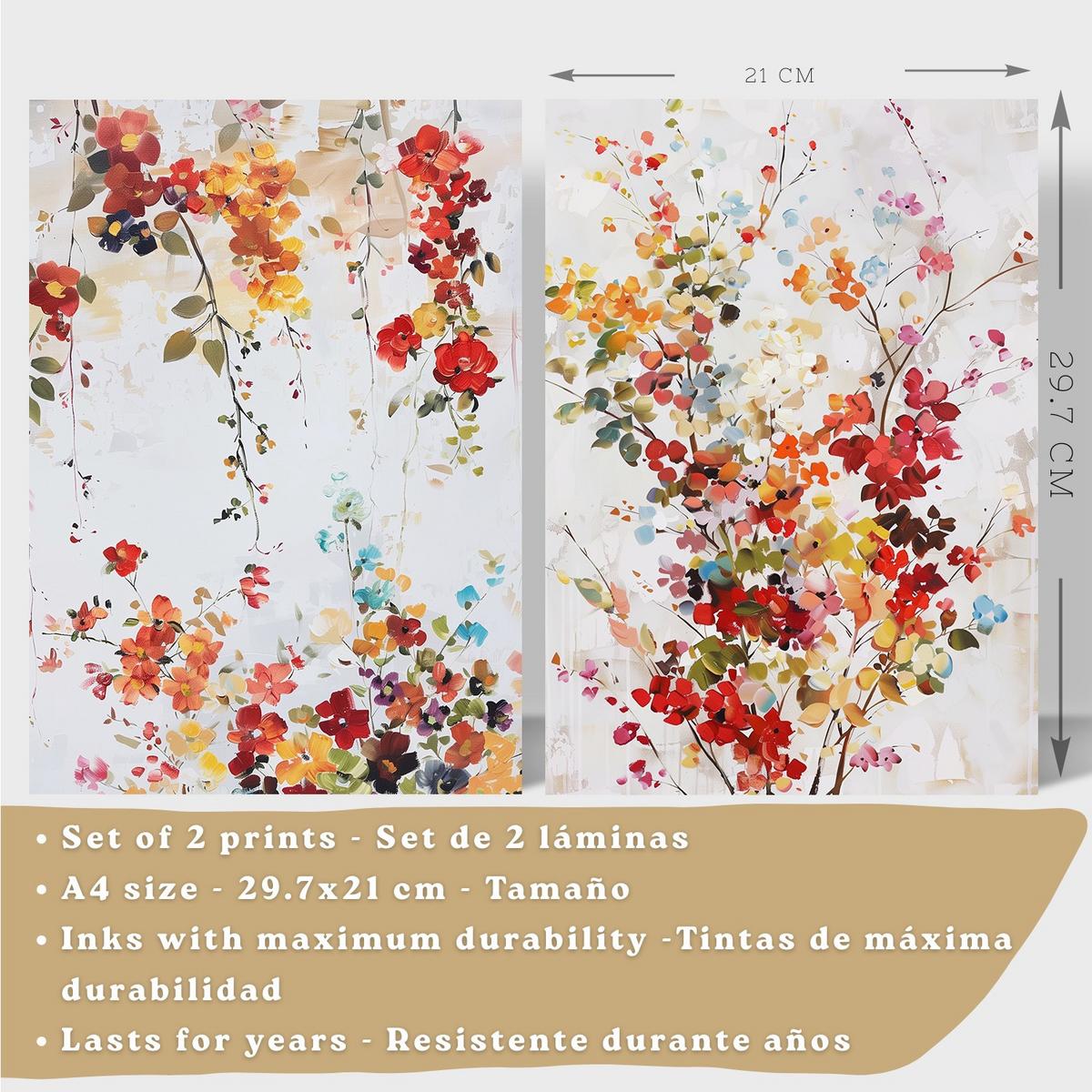POSTER 2er-Set Wandbilder Wildblumen modern Wohnzimmer Deko, Schlafzimmer, Küche, Badezimmer Leichter Holzrahmen A4 - Beige, Papier (29.7/1/21cm) - Nacnic