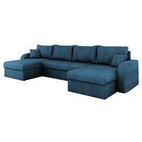 WOHNLANDSCHAFT Kris U Cord - Blau/Schwarz, Holz/Kunststoff (304/80/140cm) - MIRJAN24