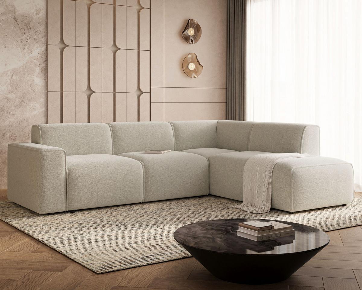 ECKSOFA Eluno Beige Rechts - Beige/Schwarz, Holz/Kunststoff (292/220cm) - Graingold