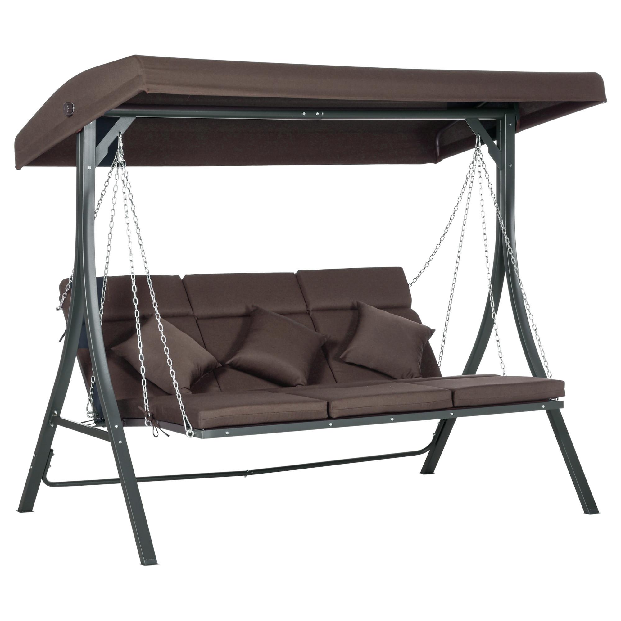 HOLLYWOODSCHAUKEL 3-Sitzer Gartenschaukel Verstellbares Dach Texteline Braun - Braun, Metall (118/168/198cm) - Outsunny