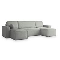 WOHNLANDSCHAFT PESANO M Hellgrau Velours-Stoff mit Schlaffunktion - Hellgrau, Holz (306/85/140cm) - MASSENO