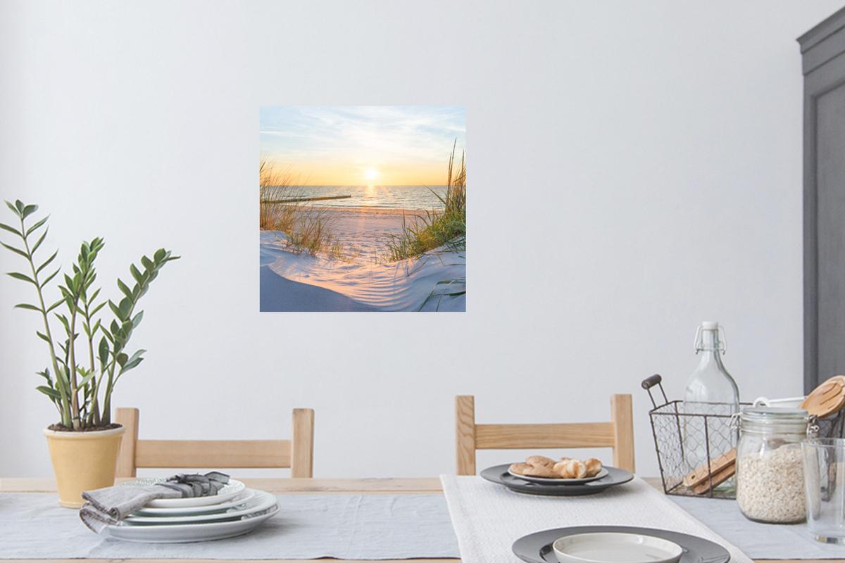 WANDTATTOO Strand - Sonne - Düne - Gras - Sand - Horizont Wanddeko 50x50 cm - Hellblau, Kunststoff (50/50/0.1cm) - MuchoWow