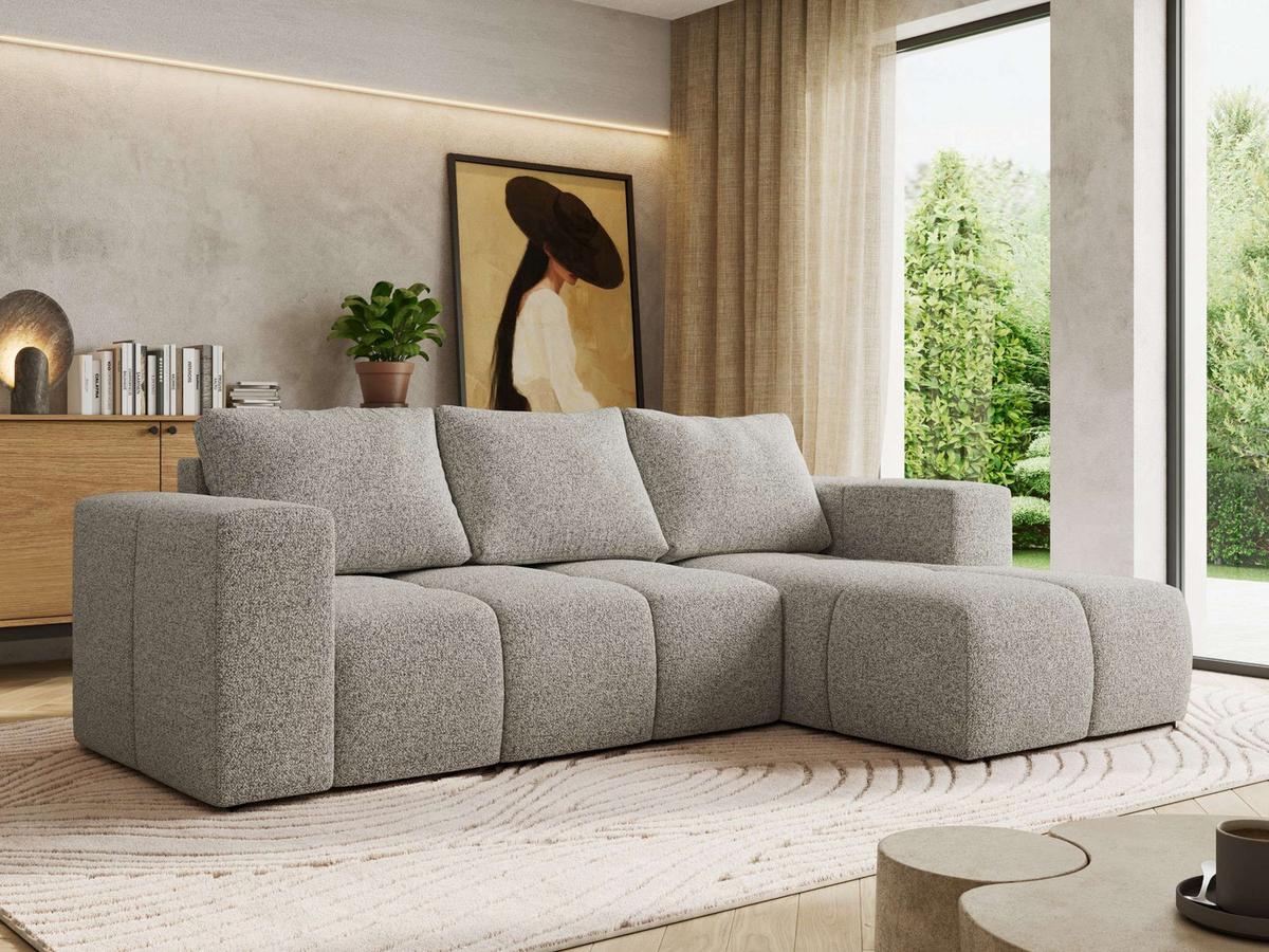 ECKSOFA MONIVA Hellgrau Strukture - Rechts - Hellgrau/Schwarz, Kunststoff/Textil (266/164cm) - MKS