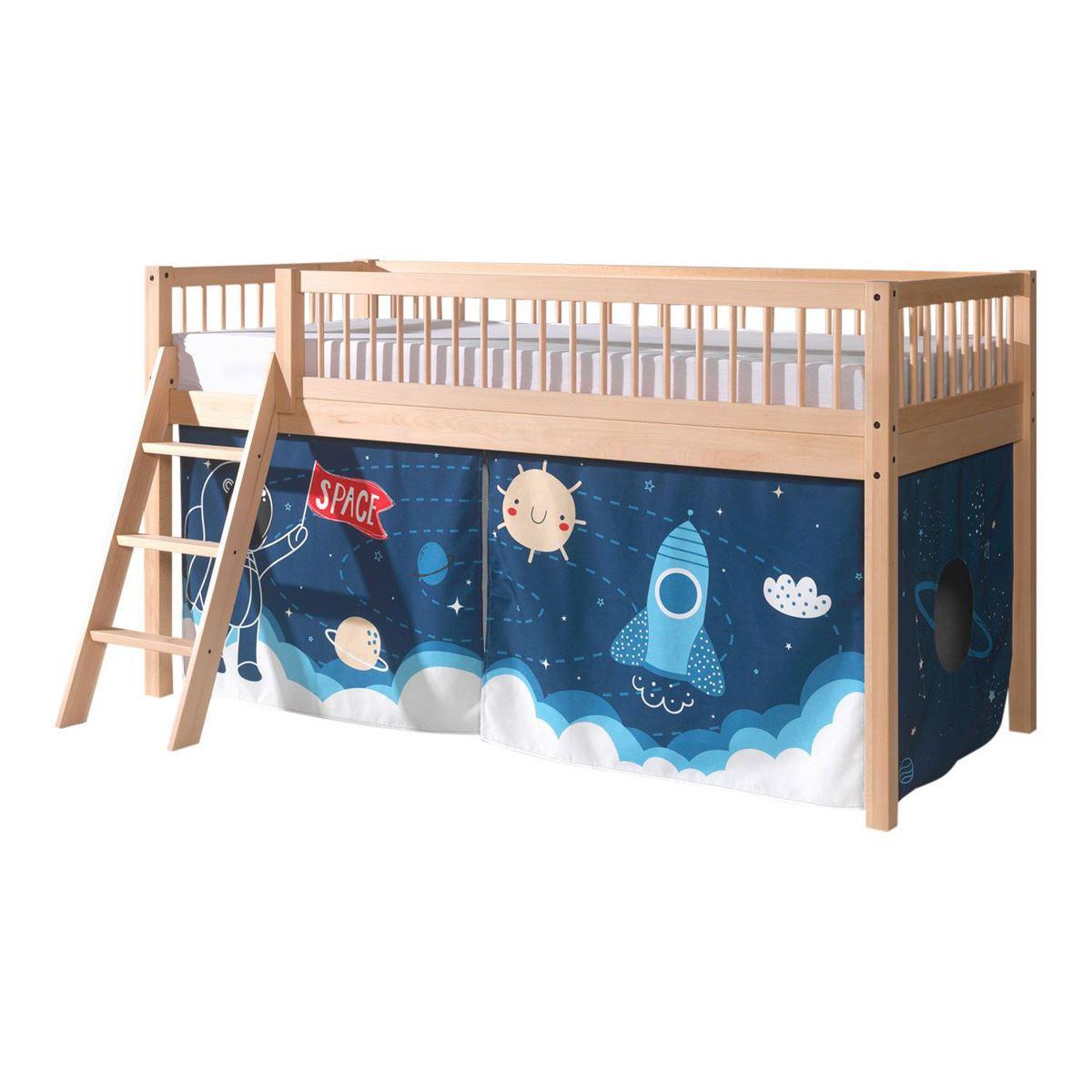 HALBHOHES BETT Kelci 90x200 Textilset Space Shuttle Buche Massivholz - Buchefarben, Holz (90/200cm) - 58aufmkessel