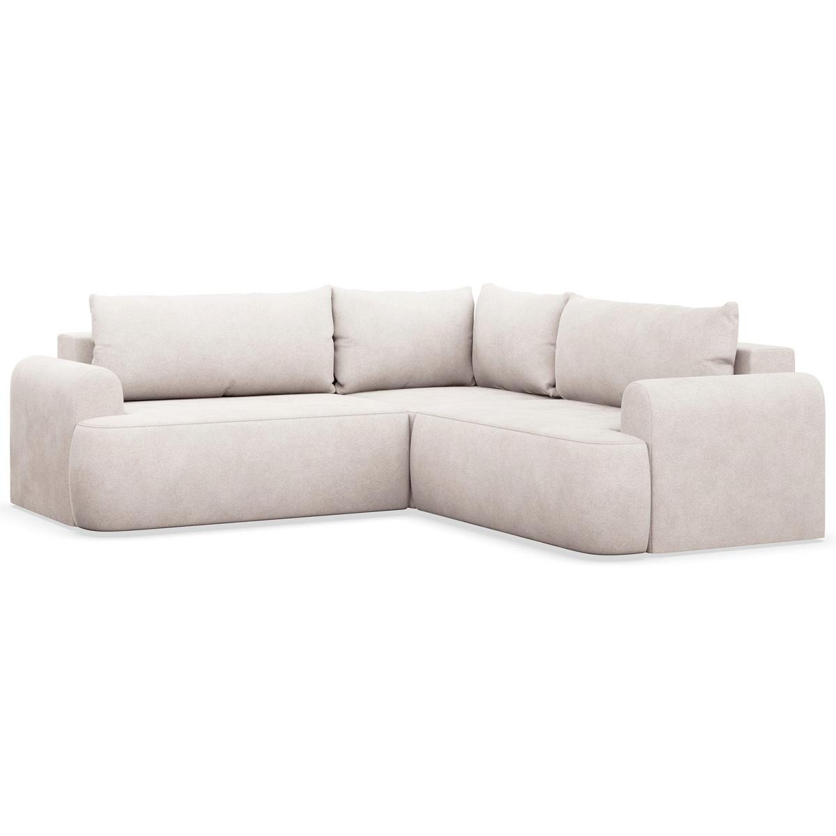 ECKSCHLAFSOFA Ovo HELLBEIGER VELOURSSTOFF universell MIT BETTKASTEN - Ecru/Schwarz, Kunststoff/Textil (245/245cm) - Selsey
