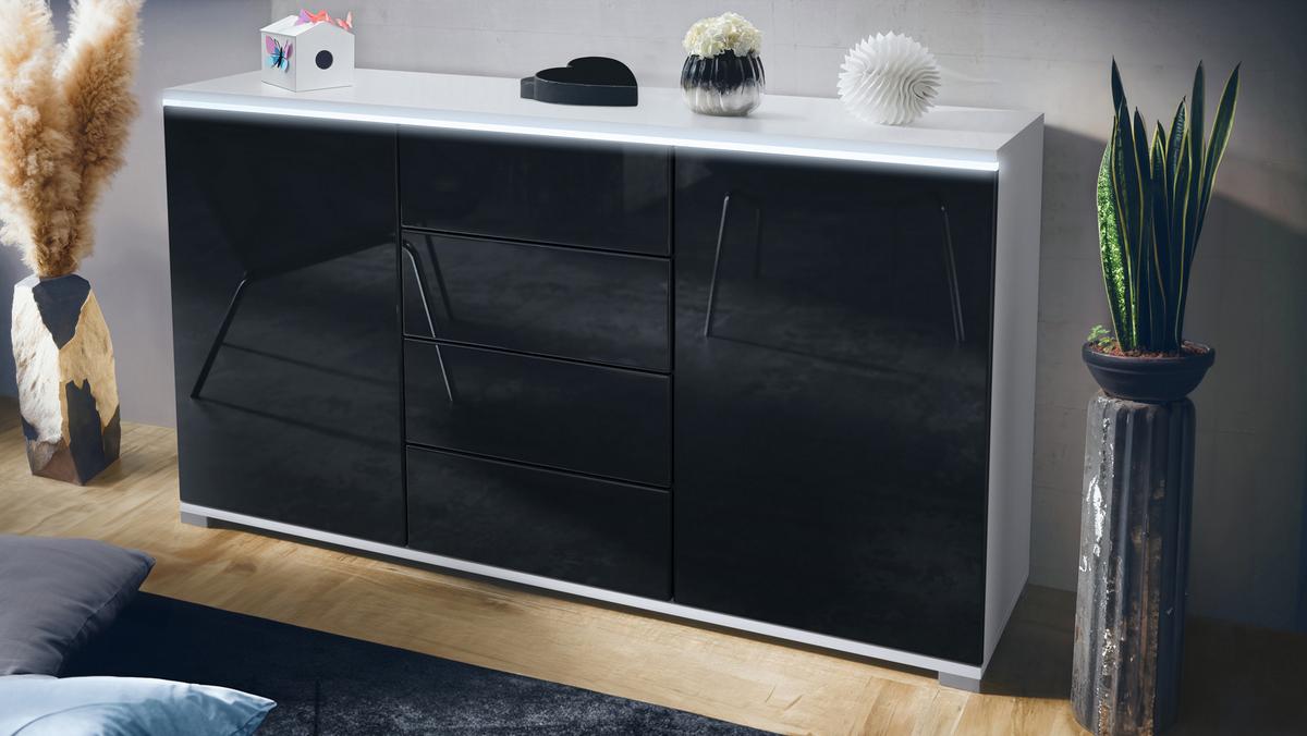 SIDEBOARD Faro Schwarz Hochglanz - Schwarz Hochglanz, Holzwerkstoff (138.5/75.5/35cm) - Vladon