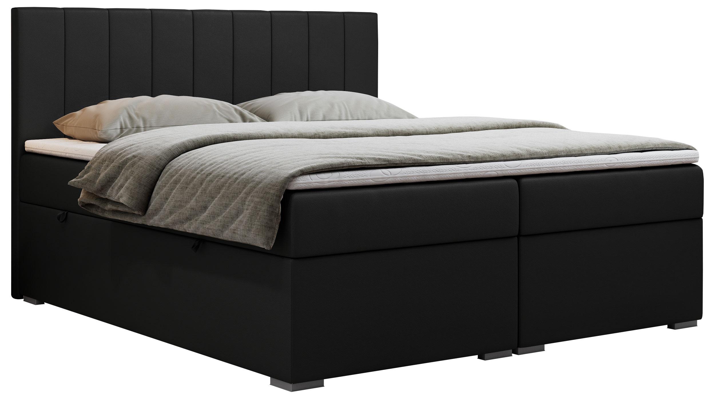 BOXBETT LOPE 160/200 - Schwarz Kunstleder - H4 - Schwarz, Holz/Textil (160/200cm)