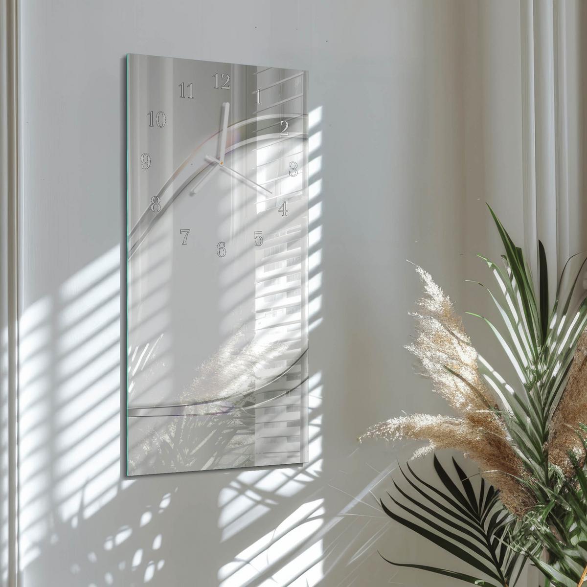 WANDUHR aus Glas 30x60 cm - Muster - Weiß, Glas (30/60/0.4cm) - TULUP