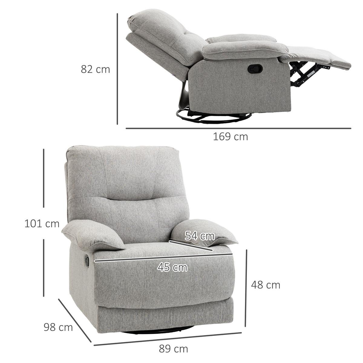 RELAXSESSEL Fernsehsessel mit Liegefunktion, Leinenoptik, bis 160 kg, Hellgrau - Hellgrau, Textil (98/101/89cm) - HOMCOM