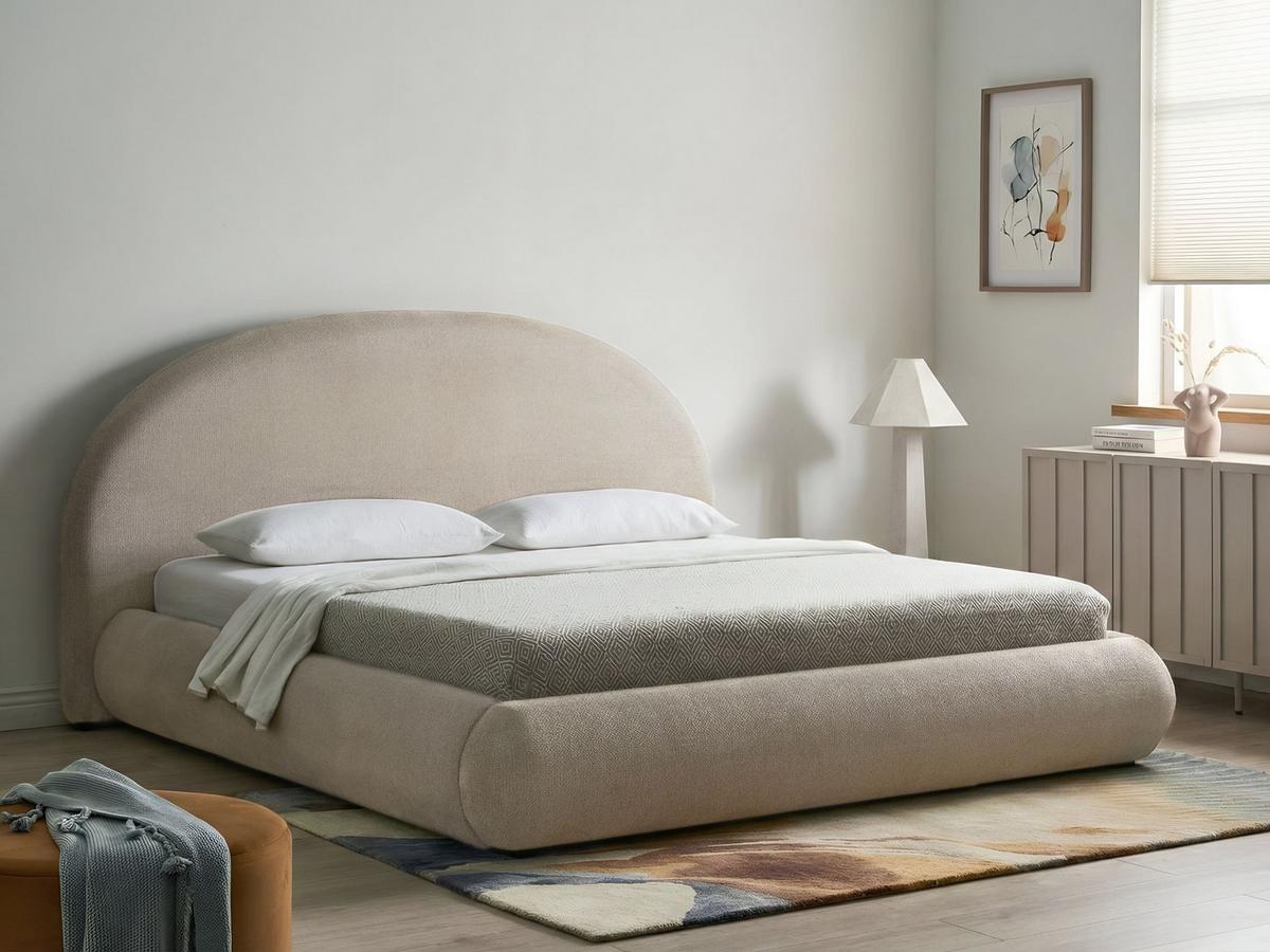 BETT mit Stauraum 180/200 Stoff Hellbeige Grasse - Beige, Textil (180/200cm) - Beliani
