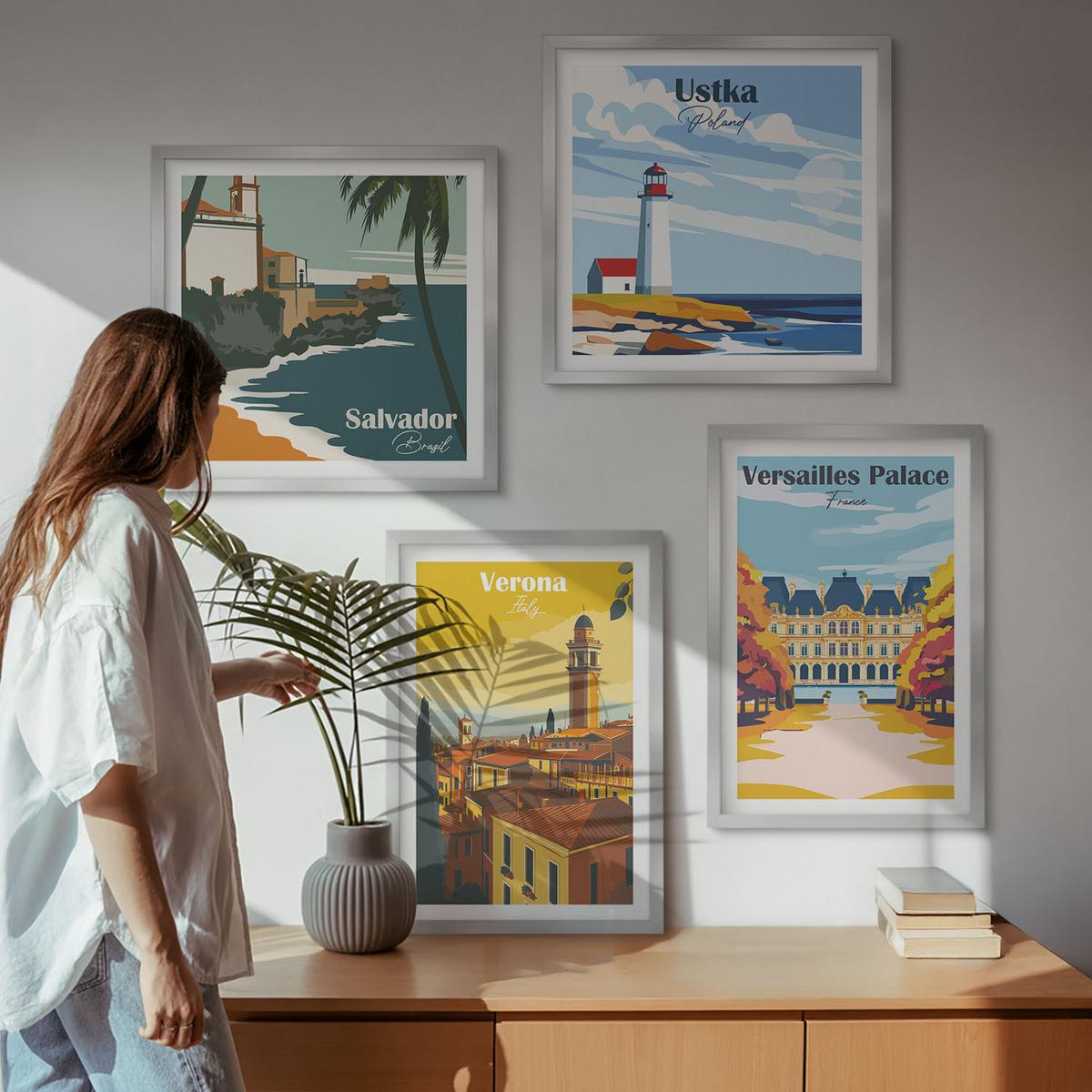 BILDER SET 4er Set - 50x50 cm & 40x60 cm Silberner Rahmen - Blicke auf berühmte Orte am Meer - Silberfarben, Kunststoff (50/50cm) - TULUP