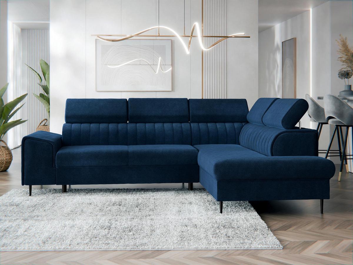 ECKSOFA Kadurin, Seite: Rechts - Schwarz/Dunkelblau, Holz/Kunststoff (276/206cm) - MIRJAN24