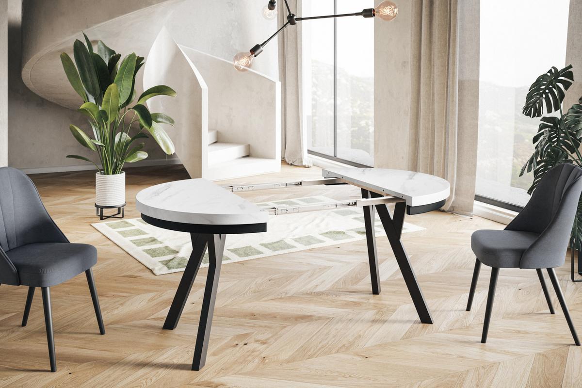 RUNDER Esstisch ausziehbar – Moderner Wohnzimmertisch und Küchentisch – Tisch mit Stabile Konstruktion, Durchmesser 100 cm - 200 cm - Farbe MARMUR - Hellgrau/Schwarz, Holzwerkstoff (100/100/77cm) - Alpi-Möbel