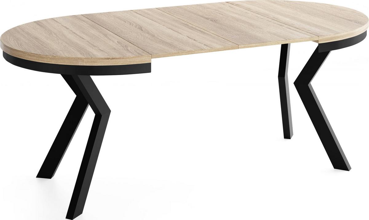 ESSTISCH Savio Neo rund ausziehbar verlängerbar, Eiche Sonoma Hellbraun 90-190/90/77 cm - Schwarz/Sonoma Eiche, Holz/Holzwerkstoff (90/190/77cm) - WFL GROUP