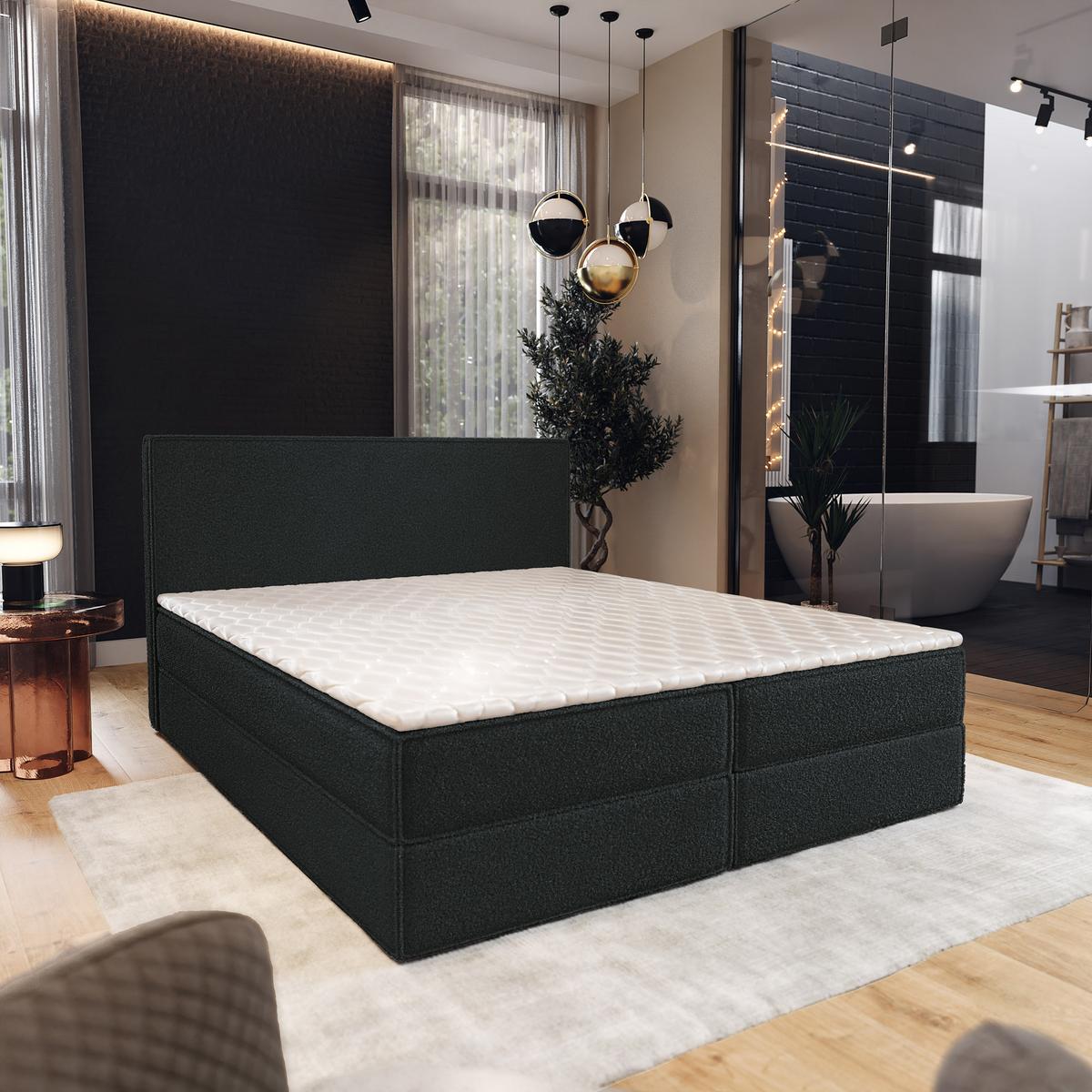 BOXBETT PELLIO 180x200 cm mit Matratze und Topper - Schwarz - Schwarz, Holz (180/200cm) - MASSENO