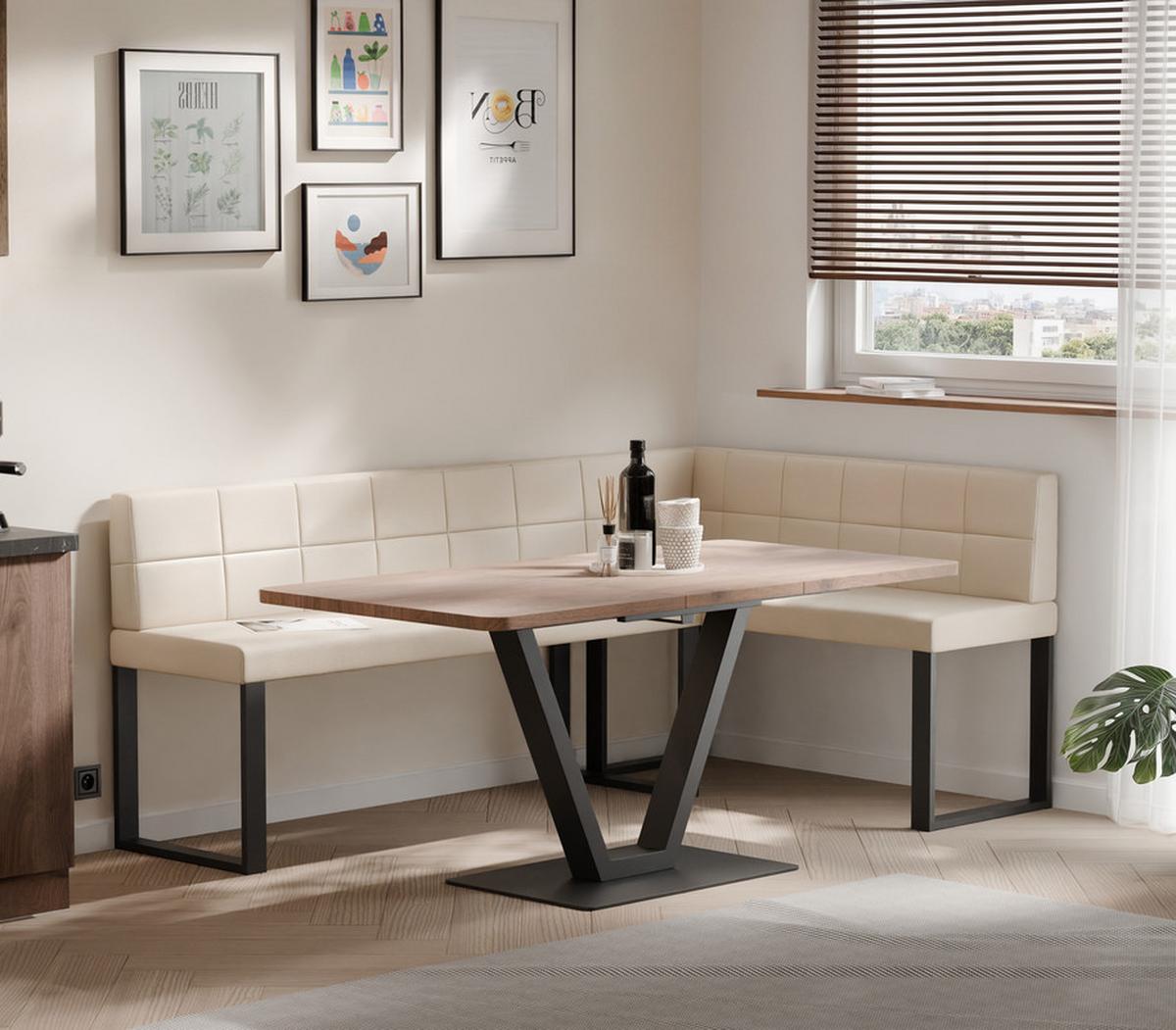 ECKBANK rechts SANA U Kunstleder gesteppt, 196/ 142 cm Beige - Beige, Kunststoff/Textil (142/196cm) - Idohome