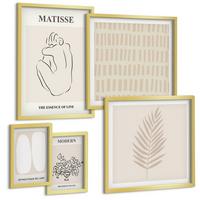 BILDER SET 5er Set - 50x50 cm & 20x30 cm & 40x60 cm Goldrahmen - Linien, Formen, Beige, Weiß - Goldfarben, Kunststoff (40/60cm) - TULUP