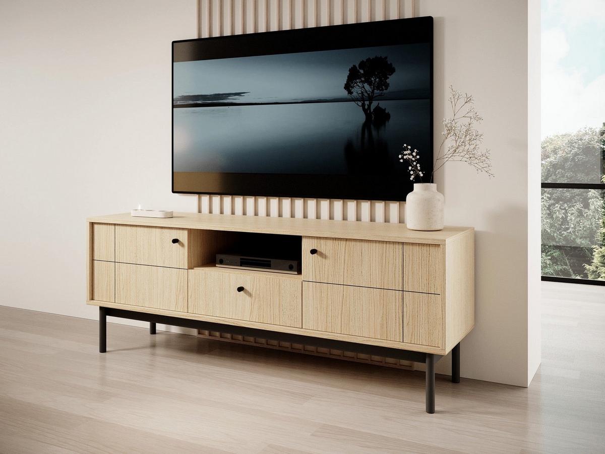 TV-LOWBOARD Japandies Eichenholzoptik 153 cm - Eichefarben/Schwarz, Holz/Holzwerkstoff (153.5/56.6/39cm) - Selsey