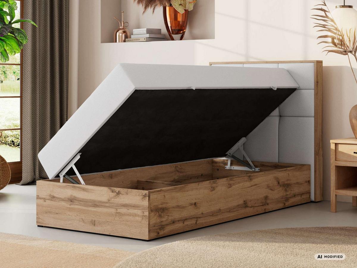 BOXBETT ALBERO 1 90/200 - Weiß Kunstleder - Topper T25 - H4 - Rechts - Schwarz/Weiß, Kunststoff/Textil (90/200cm) - MKS