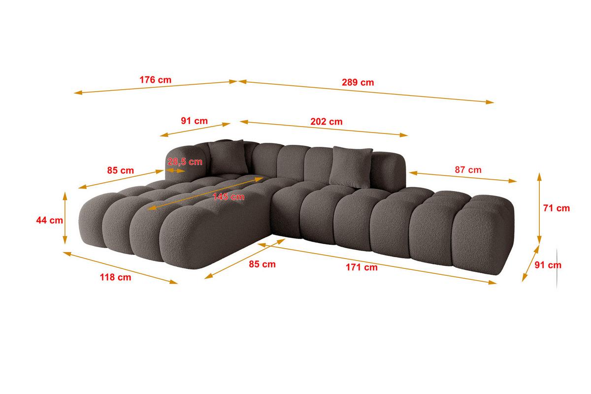 ECKSOFA Ottomane Links OLEA-L2 - 289x176x71 cm Braun - Dunkelbraun/Schwarz, Holzwerkstoff/Kunststoff (289/176cm)