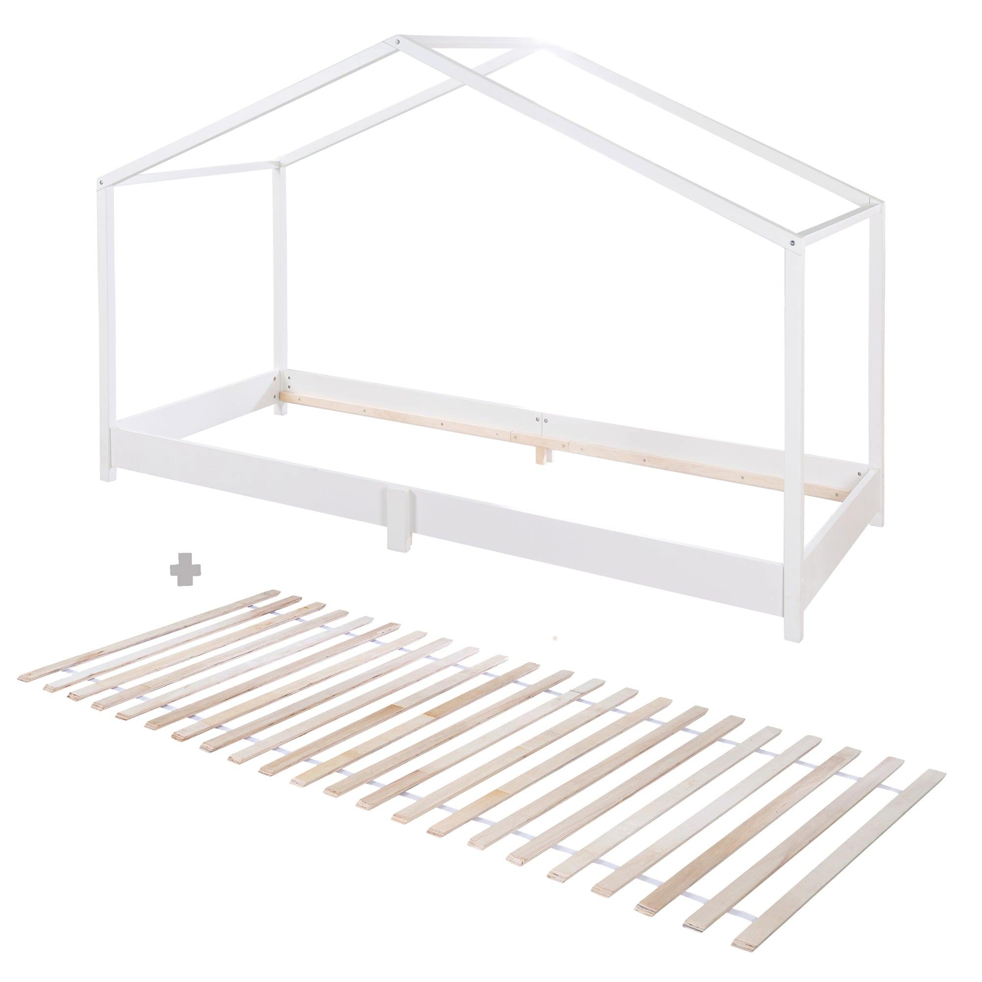 HAUSBETT 90 x 200 cm Bodentief inkl. Latterost weiß - Weiß, Holzwerkstoff (90/200cm) - Roba