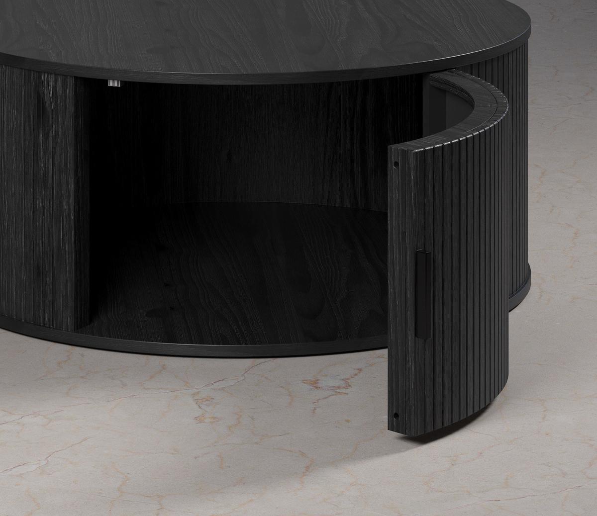 COUCHTISCH Esche schwarz rund 80 cm, Beistelltisch mit Stauraum - Schwarz, Holzwerkstoff/Kunststoff (80/80/36cm) - Top.Furn