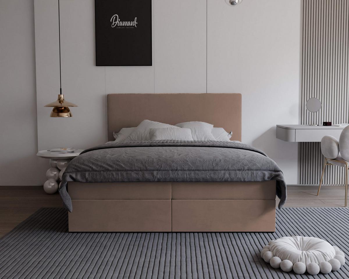BOXBETT 200x200 cm mit Topper - Braun, Holzwerkstoff/Textil (200/200cm) - Idohome