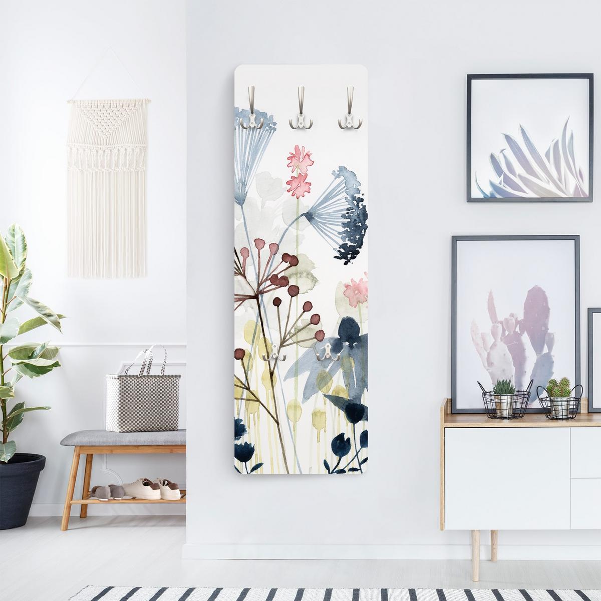 WANDGARDEROBE - Wildblumen Aquarell I 34/105 cm - Weiß, Holzwerkstoff (34/105/1.6cm) - Bilderwelten