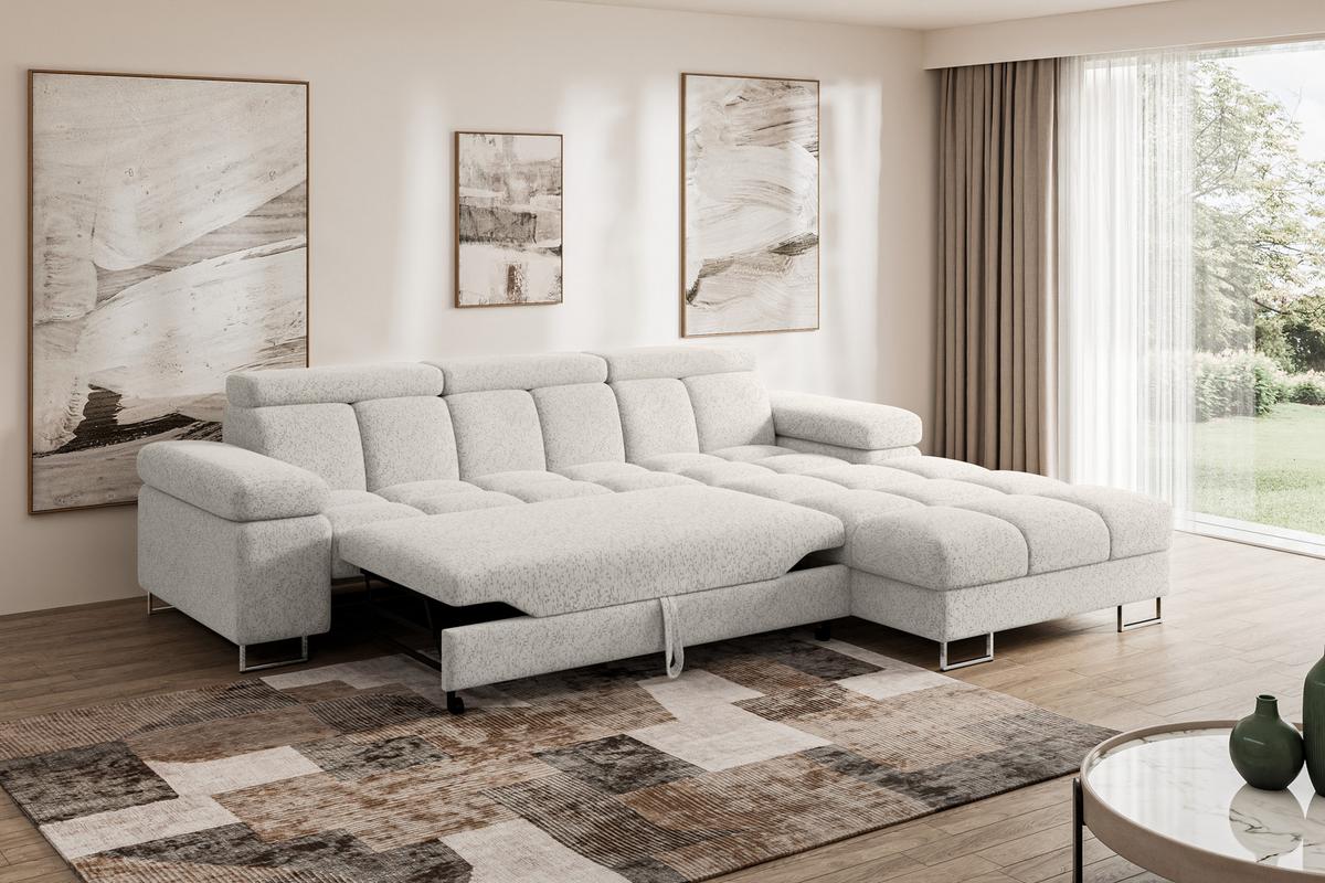 ECKSOFA mit Schlaffunktion Ottomane Rechts COMA L 271x203x79 Hellgrau Tissu - Hellgrau, Holzwerkstoff/Textil (203/271cm) - ALTDECOR