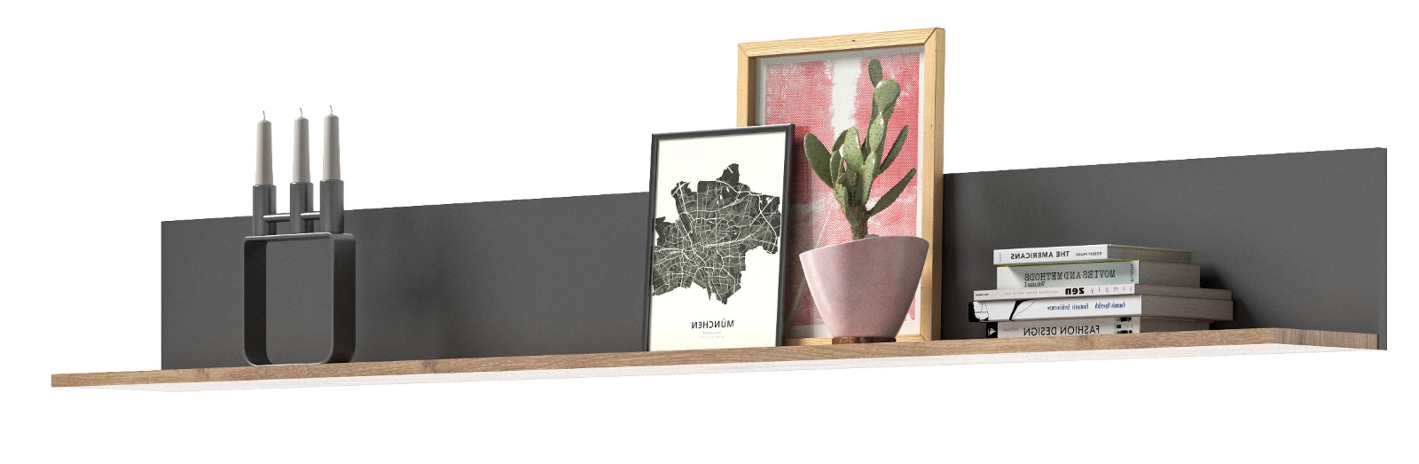 WANDBOARD Eiche, grau 180 cm, Wandregal, Wohn- und Esszimmermöbel - Eichefarben/Grau, Holzwerkstoff (180/21/20cm) - Inn.Furn