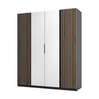 KLEIDERSCHRANK Nehir Korpus Schwarz, Front Eiche Evoke/Schwarz 200 cm - 4T Modern mit Lamellentüren außen und Spiegeln mittig - Eichefarben/Schwarz, Holzwerkstoff/Kunststoff (200/239/61.9cm) - AX Living
