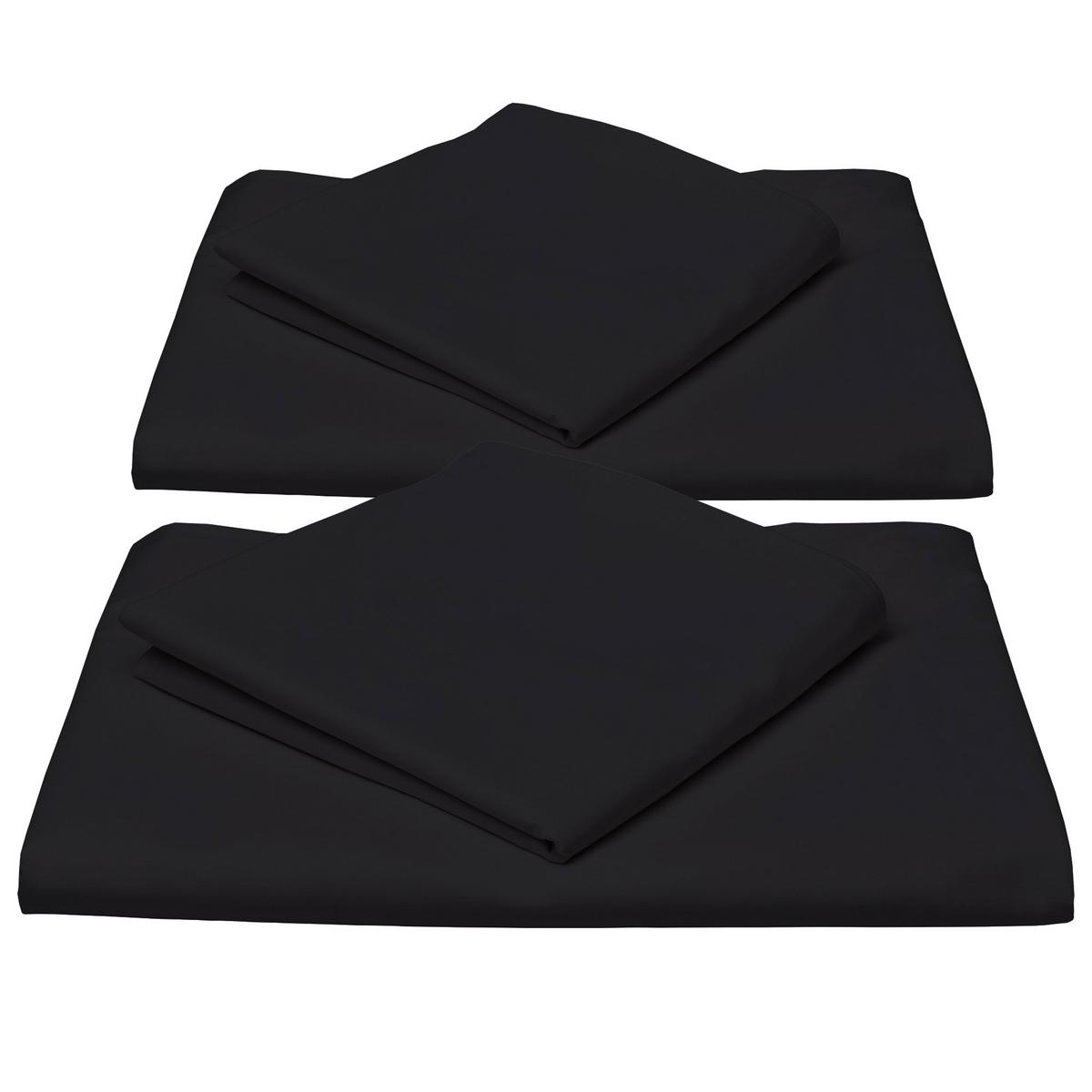 BETTWWÄSCHE Julie 135/200 cm + Kissenbezug 80/80 cm Schwarz Renforcé 2er Set - Schwarz, Textil (135/200cm)