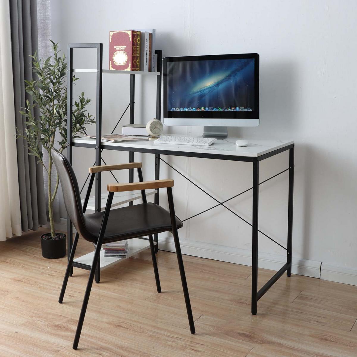 SCHREIBTISCH MIT REGAL eckig Marmor Weiß Dekor - Weiß, Holzwerkstoff (60/100/120cm) - MCW