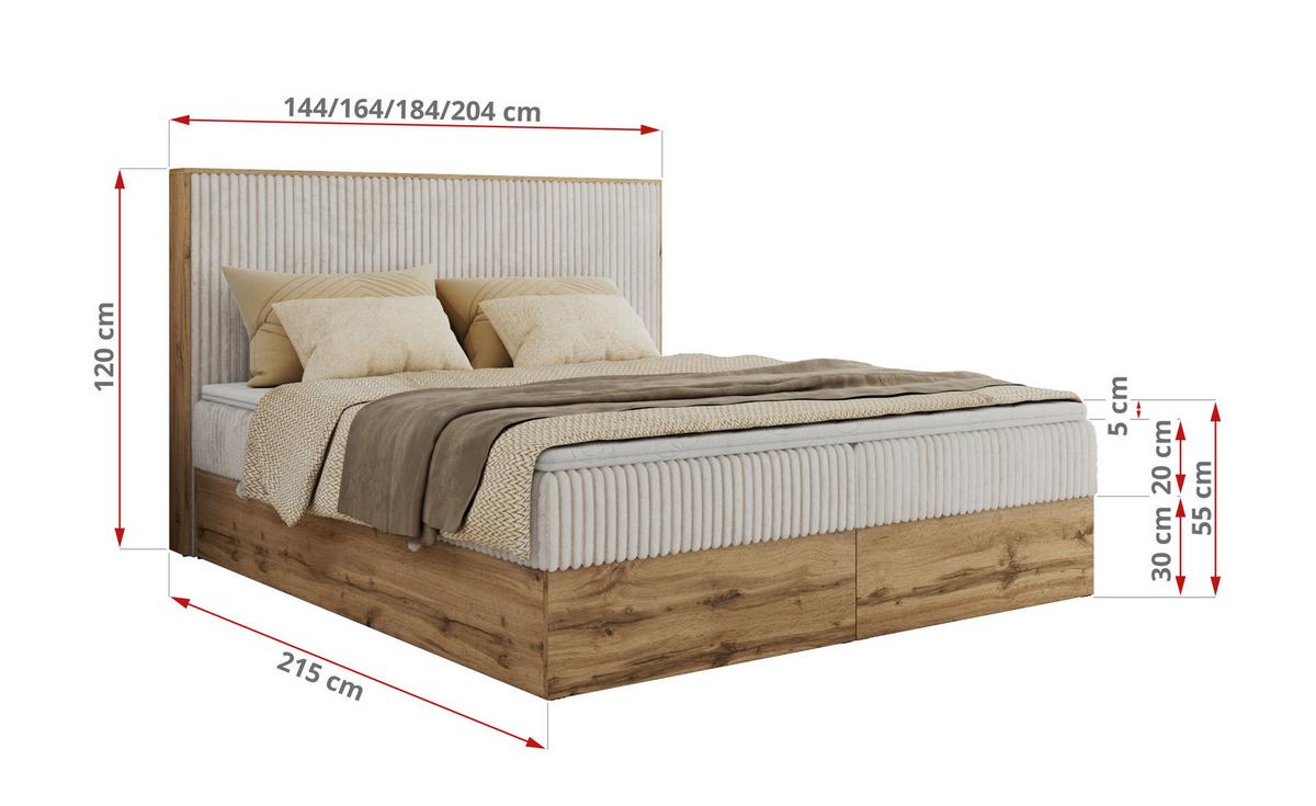 BOXBETT WOOD CLASSIC 160/200 - Beige Cord - H4 - Beige, Textil (160/200cm) - MKS