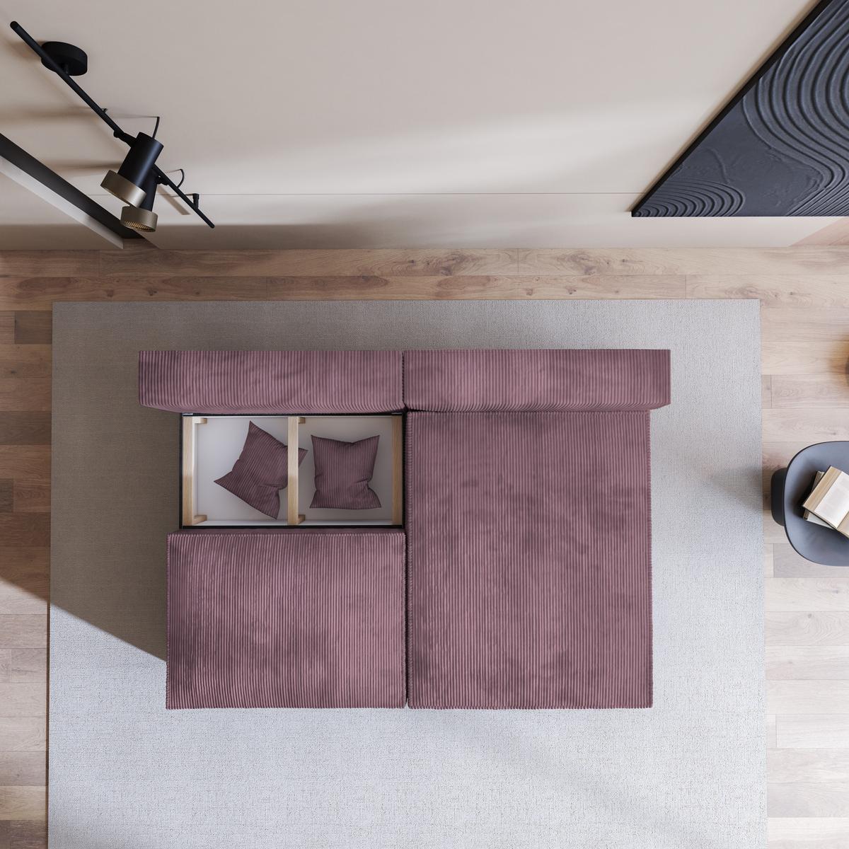 ECKSOFA FIORO P Lila Kordstoff mit Schlaffunktion - Lila/Grau, Holz/Kunststoff (204/148cm) - MASSENO