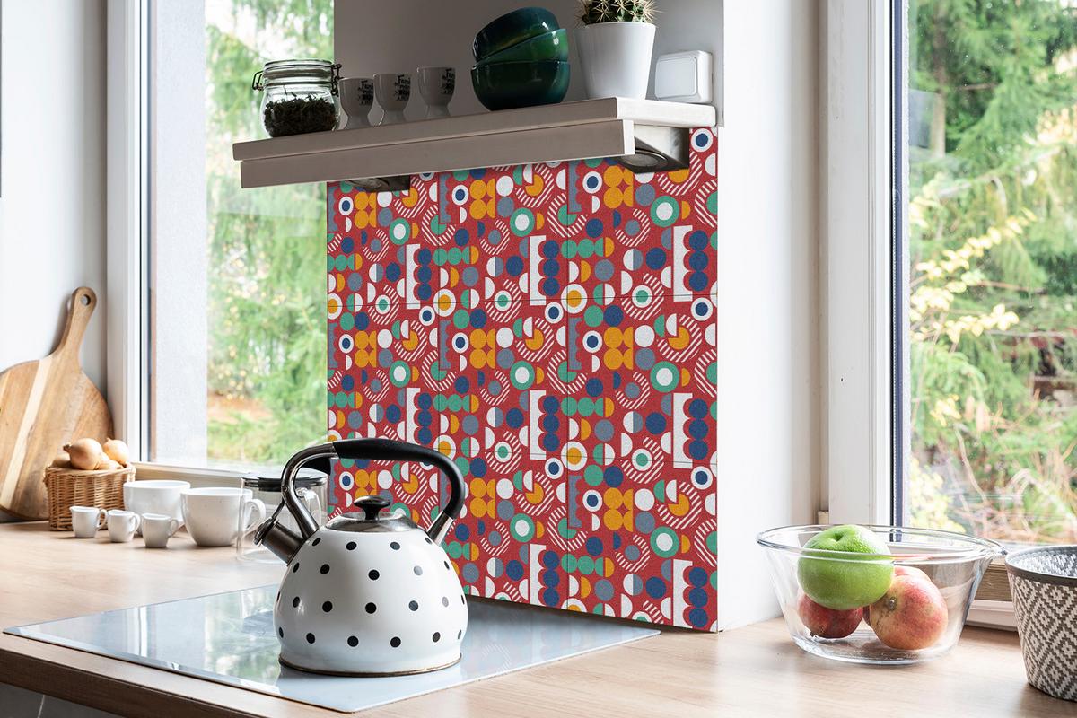FLIESENAUFKLEBER 9 Stück 30x30 cm selbstklebend Geometrisches Vintage-Muster - Multicolor, Textil (30/1.6/30cm) - TULUP