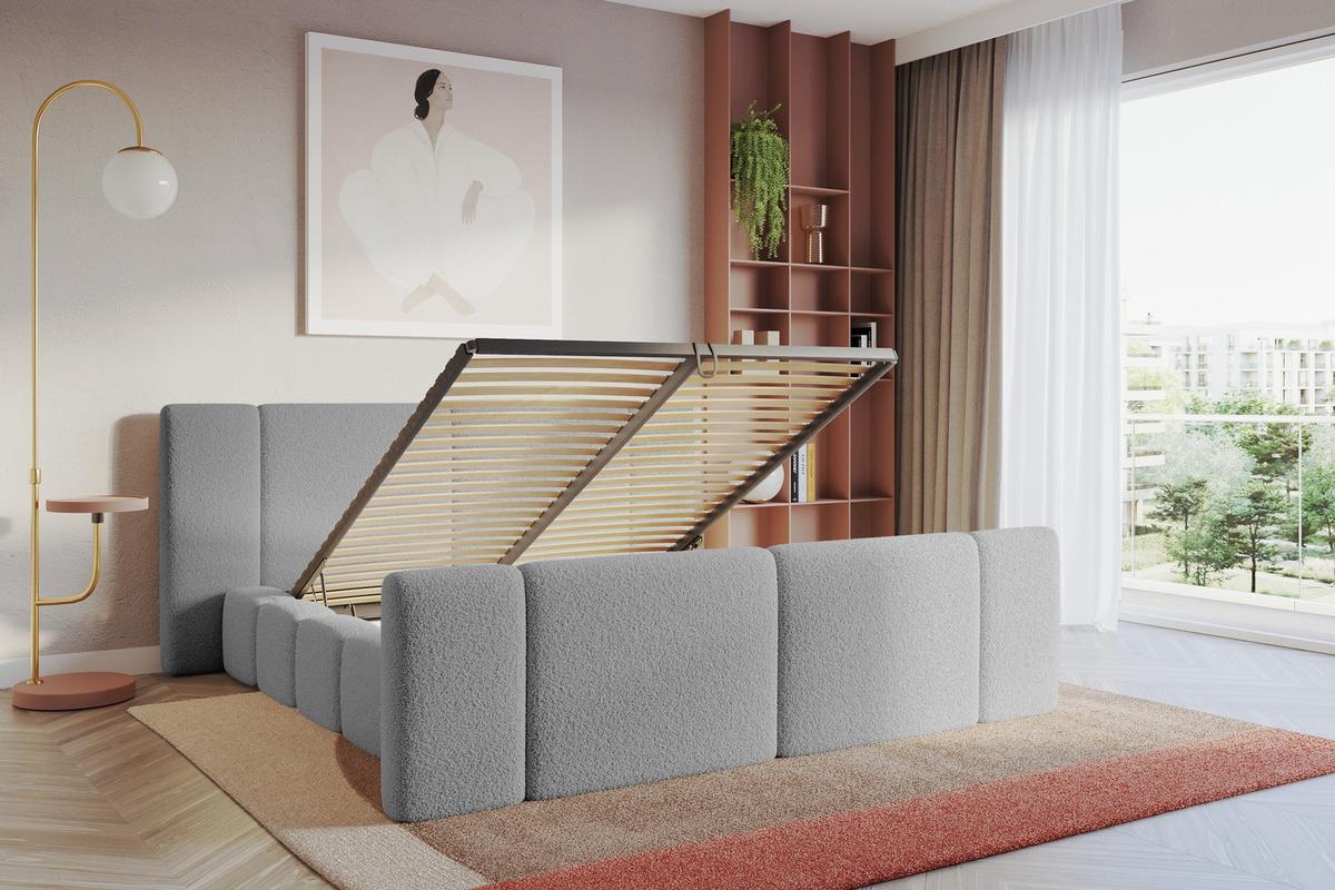 POLSTERBETT mit Bettkasten, Fußteil und Lattenrost, Bett mit Matratze H3/H4 - NILO-Z 180x200 Hellgrau - Taupe, Holzwerkstoff/Textil (180/200cm) - ALTDECOR